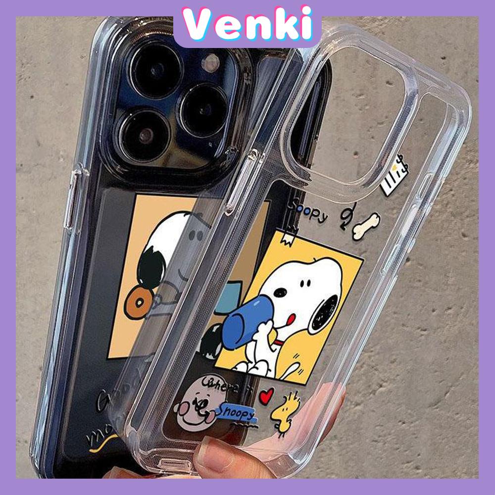 VENKI - Untuk iPhone 11 Case Clear Space Hard Acrylic Case Shockproof Protection Camera Lucu Kartun Anjing Putih Telinga Hitam Kompatibel dengan iPhone 14 13 Pro Max iPhone 12 Pro Max XR 7