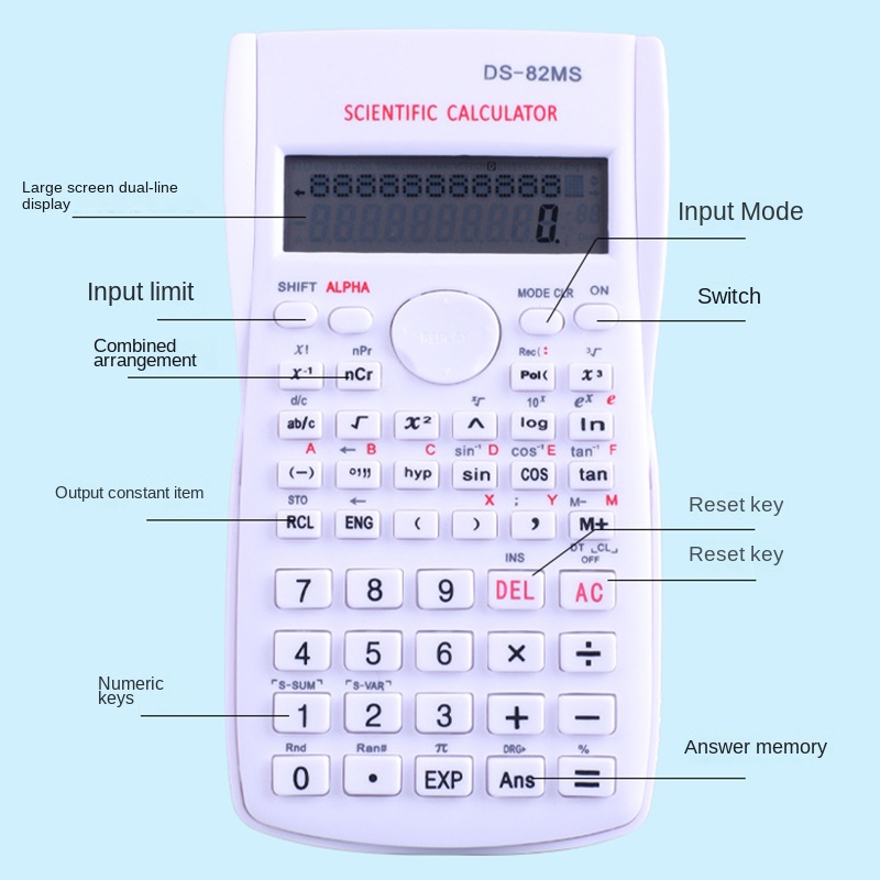 Tes Kalkulator Siswa Kalkulator Ilmu Pengetahuan Khusus 82MS Kalkulator Fungsi 2 Baris Warna Kreatif Dengan Layar LCD