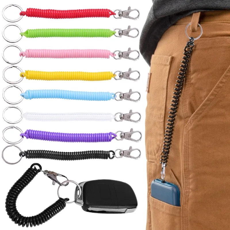 1pcs Elastis Tali Musim Semi Gantungan Kunci Multicolor Anti Maling Adjustable Keyrings Tas Dompet Aksesoris Handphone Gantungan Kunci Mobil