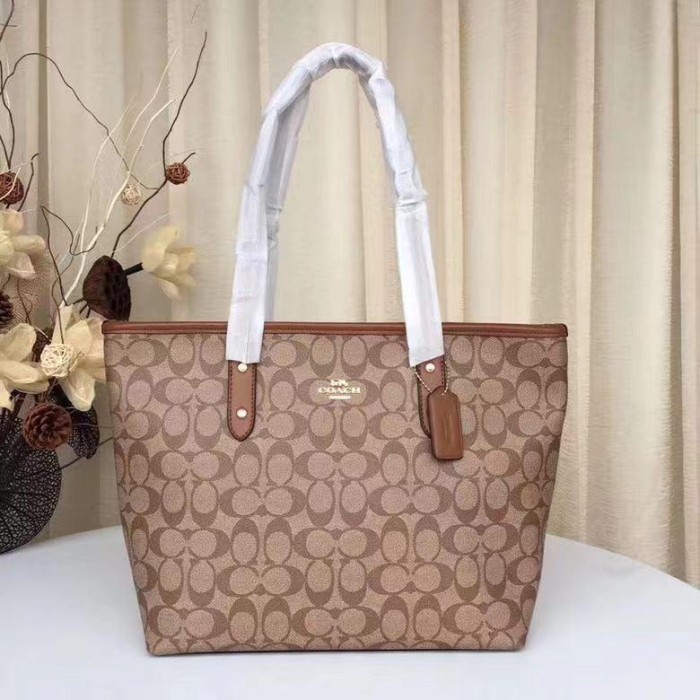 TAS C0ACH F58292 Tote City Zip Signature KHAKI SADDLE BROWN ORIGINAL VS