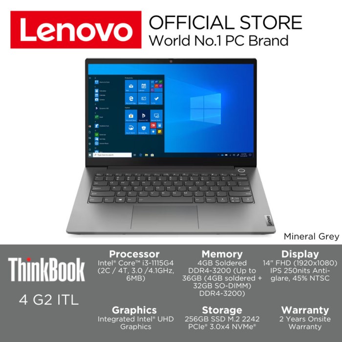 Lenovo ThinkBook 14 G2 ITL FHD IPS Core i3 4GB 256GBSSD Win10 - 20VD01BQID