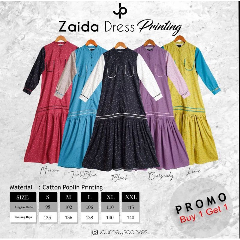 ZAYDA Dress Printing By. JOURNEY SCARVES, Gamis  muslim  dewasa  katun  nyaman  Motif  Maxi  Mewah  
