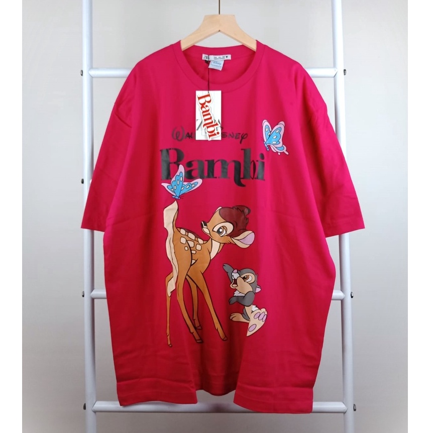 Kaos zara disney bambi Wanita dewasa pink fuschia Oversize M L XL ld 105 110 115 Atasan lengan pende