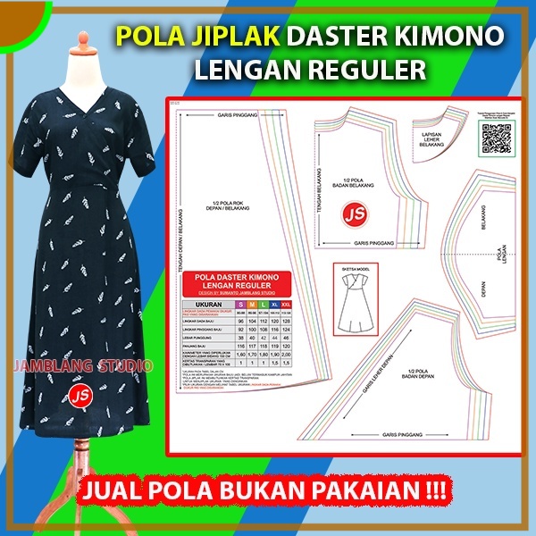 Pola Jiplak Daster Kimono Lengan Reguler | Aneka Pola