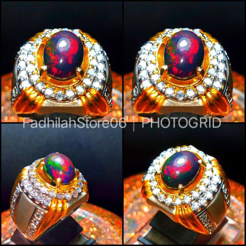 CINCIN PERAK NATURAL KALIMAYA BLACK OPAL FULL JARONG