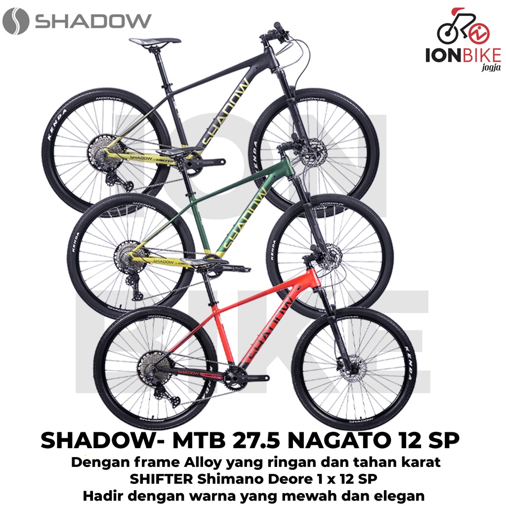 Sepeda MTB 27.5 Shadow Nagato Alloy 12 Speed Gunung Murah Spek Tinggi 50T XC Nanjak Sekelas Premier 