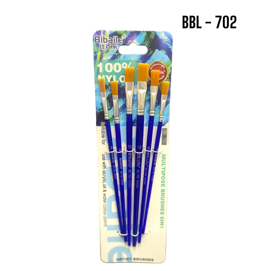 

Kuas Lukis Impor Bibaile BBL – 702 Kuas Lukis Brush Nylon Set 6 Koas Nylon Flat Alat Lukis Brush Nylon 6 in 1– Set 6 SHABG