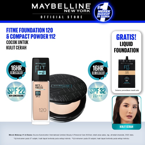 Maybelline FACE Makeup Set KULIT CERAH - FIT ME Compact Powder 112 + FIT ME Liquid Foundation 120 FR