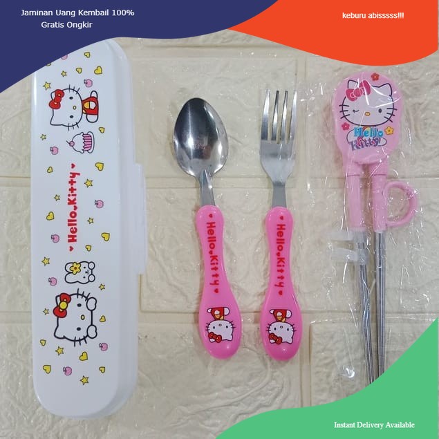sendok garpu sumpit set anak karakter Hello kitty kitti
