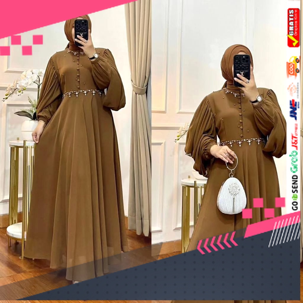 BAJU GAMIS MODEL BARU TERMURAH STYLE TRENDY /GAMIS WANITA KEKINIAN GAVEENA DRESS CB BAHAN KAIN CERUT