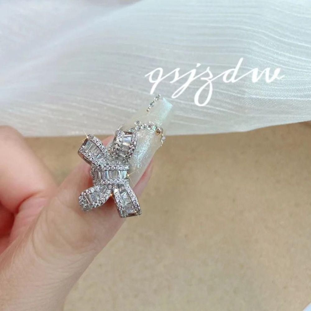 AUGUSTINA Dekorasi Nail Art Agustina Mewah 1pc Love Hati Cincin Kuku Ikatan Simpul Hiasan Kuku