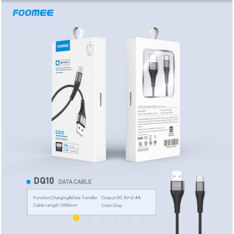 Kabel Data USB DQ10 FOOMEE type C  fast charging Cable 2.4A Max FOOMEE DQ10 PREMIUM QUALITY