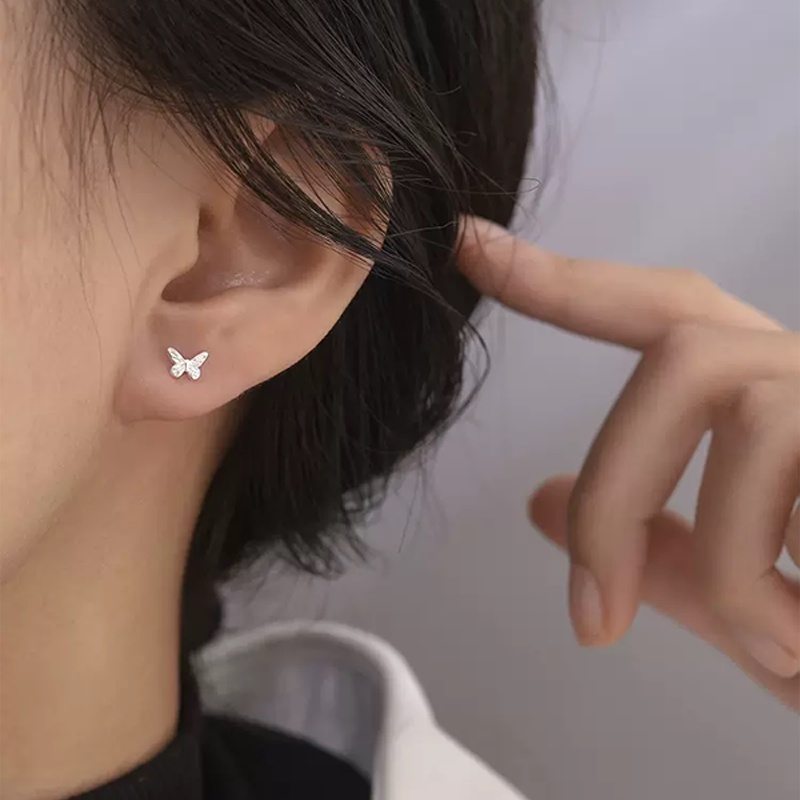 Papaozhu Elegan s925 Perak Ditindik Bola Kecil Kupu-Kupu Sekrup Anting Untuk Wanita Perempuan Chic Telinga Tulang Tulang Rawan Anting-Anting Perhiasan