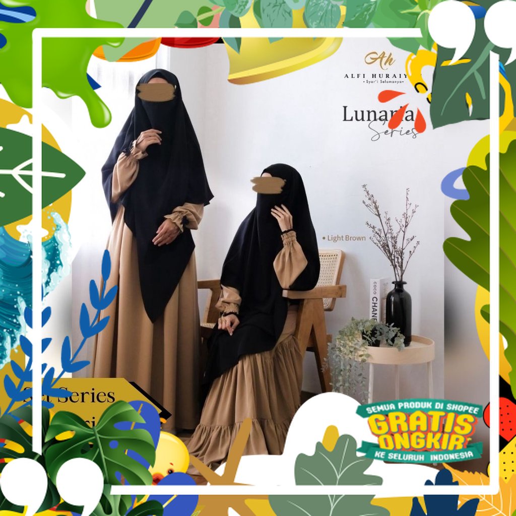 LUNARIA SET GAMIS n KHIMAR SERIES by ALFI HURAIYAH klambieakhwat | gamis bahan diorpeach gamis nyama