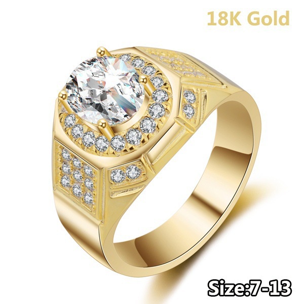 Goldkingdom Aksesoris Perhiasan Fashion Ready Stock Cincin Berlian AAA Pria Lapis Emas Cincin Tunangan