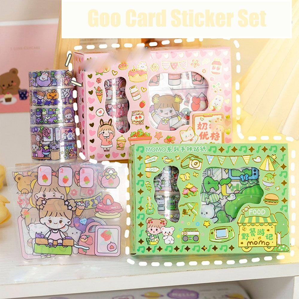 Lanfy Kotak Goo Card Guka Sticker Set Lucu Kartun Scrapbooking Siswa Alat Tulis Goo Card Stiker DIY Jurnal Stiker