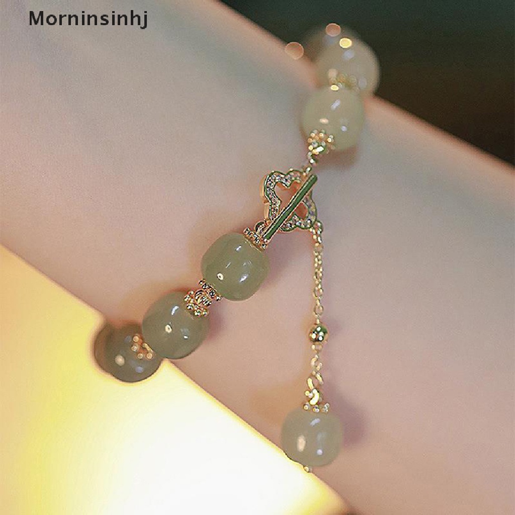 Mornin Vintage Cahaya Imitasi Hetian Jade Beaded Charm Gelang Pesta Kasual Mutiara Zirkon Perhiasan Fashion Untuk Wanita Hadiah id