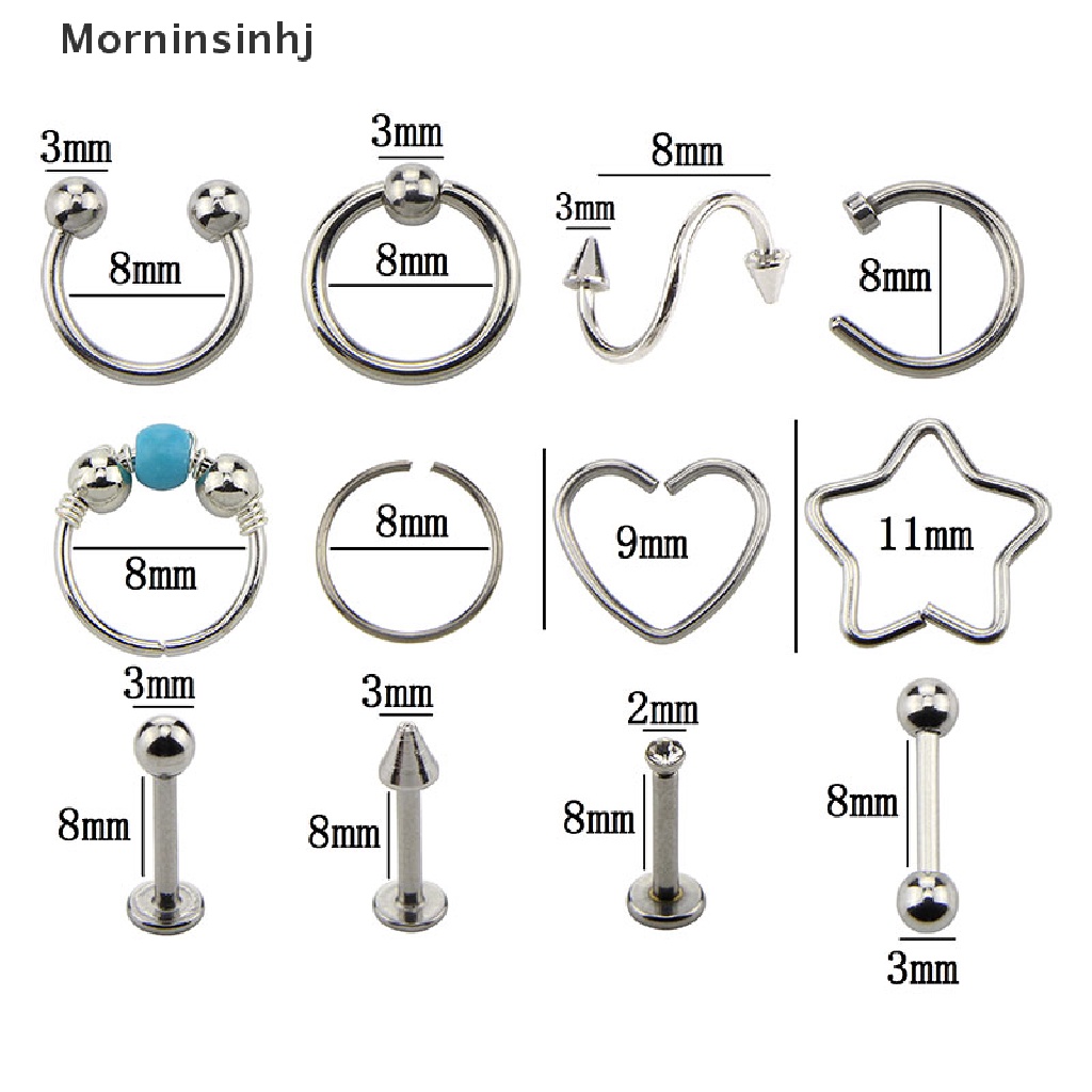 Mornin 12Pcs /Set Hoop Nose Ear Rings Tragus Anting Tulang Rawan Perhiasan Tubuh id