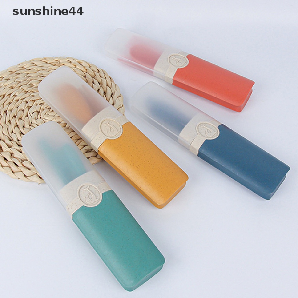 Sunshine Portable Reusable Spoon Fork Travel Piknik Wheat Straw Set Peralatan Makan Dengan Kotak ID