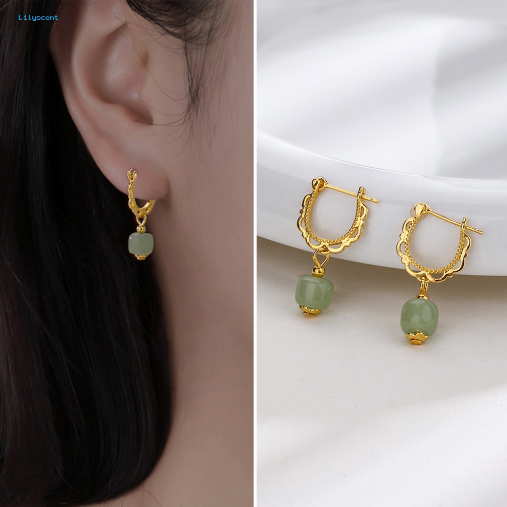 Lilyscent 1Pc Wanita Kecil Anting Perhiasan Aksesoris Imitasi Hetian Giok Liontin Menjuntai Anting-Anting Gaya Cina