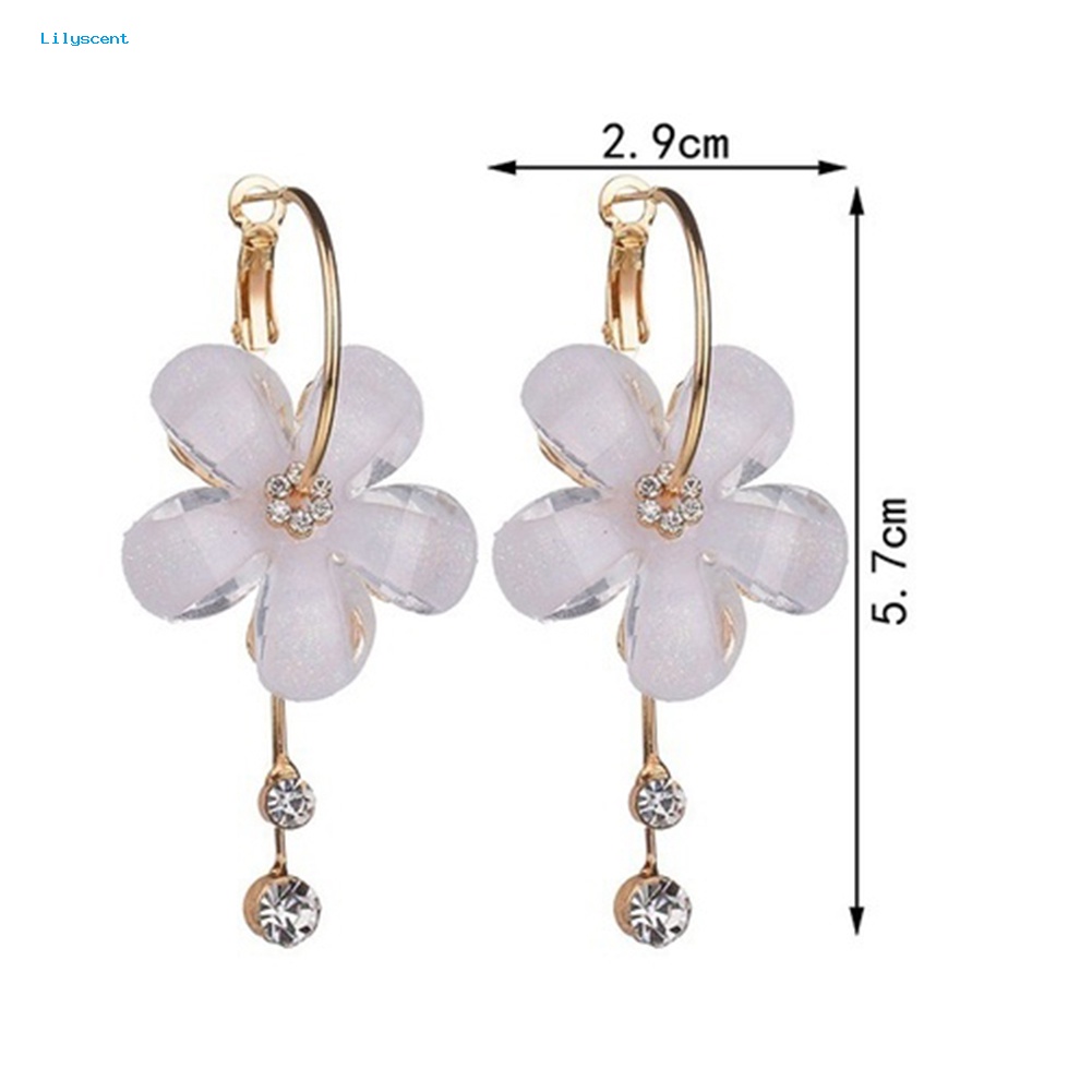 Lilyscent Berlian Imitasi Elegan Bunga Panjang Rumbai Liontin Huggie Earrings Statement Jewelry