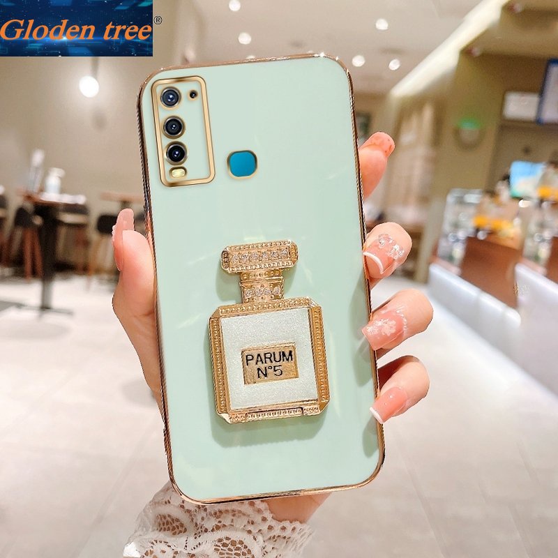 Casing Case Pohon Gloden Untuk Vivo Y35 Y33T Y33S Y31 2021 Y30I Y30 5G Case Dengan Botol Parfum Kickstand Lipat Cakupan Penuh Casing Kamera