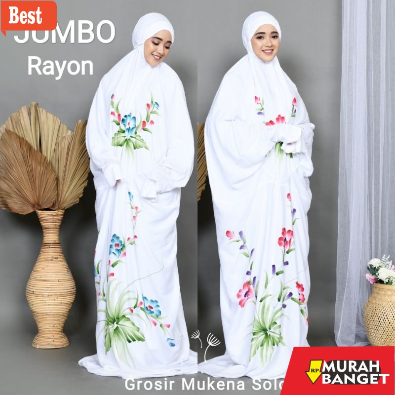 Peralatan ibadah di bulan ramadhan- Mukena Terusan Jumbo Lukis Bunga Anggrek