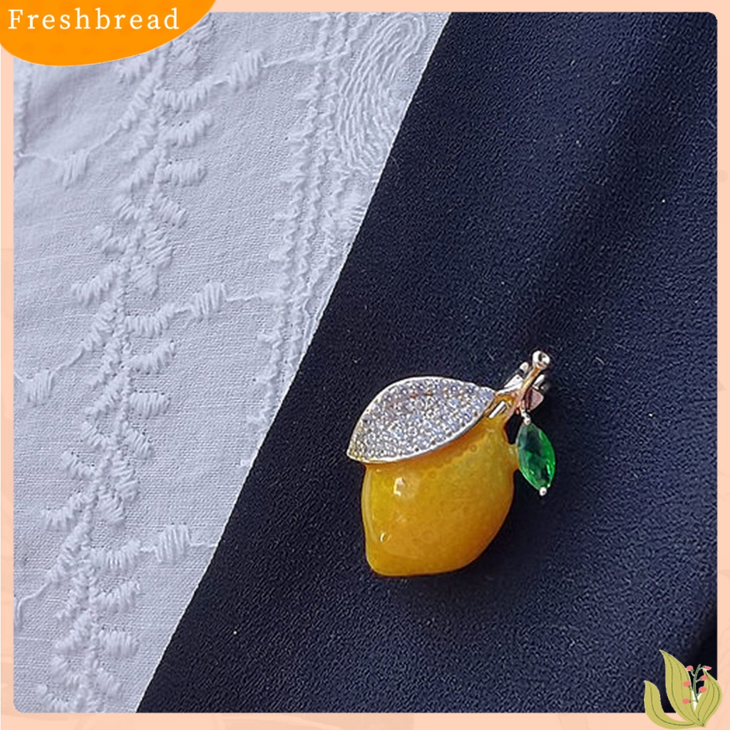 &lt; Freshbread &gt; Bros Pin Lemon Rhinestones Kuning Terang Kilau Menetes Minyak Bros Pakaian Dekor