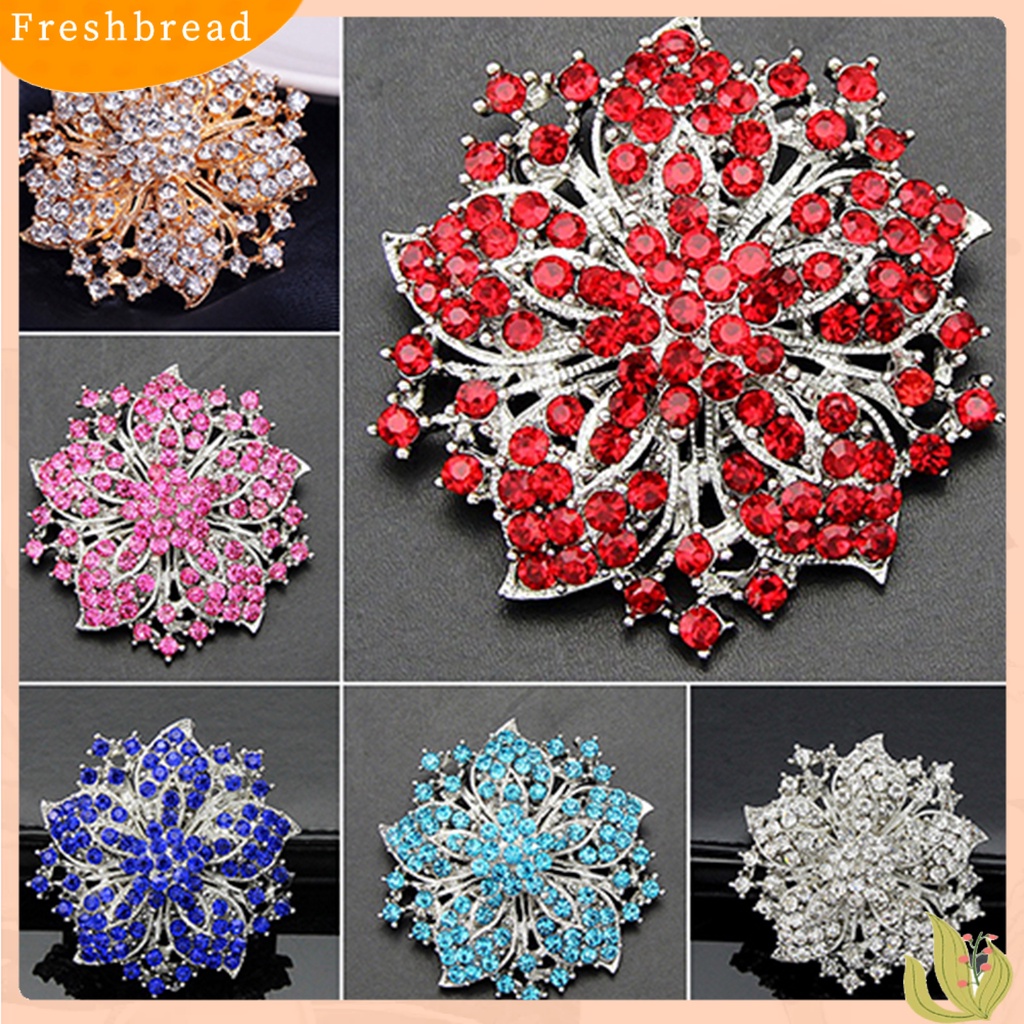 &lt; Freshbread &gt; Bros Pin Indah Anti Karat Lapis Perak Berlian Imitasi Bulat Blossom Bunga Breastpin Untuk Pacaran