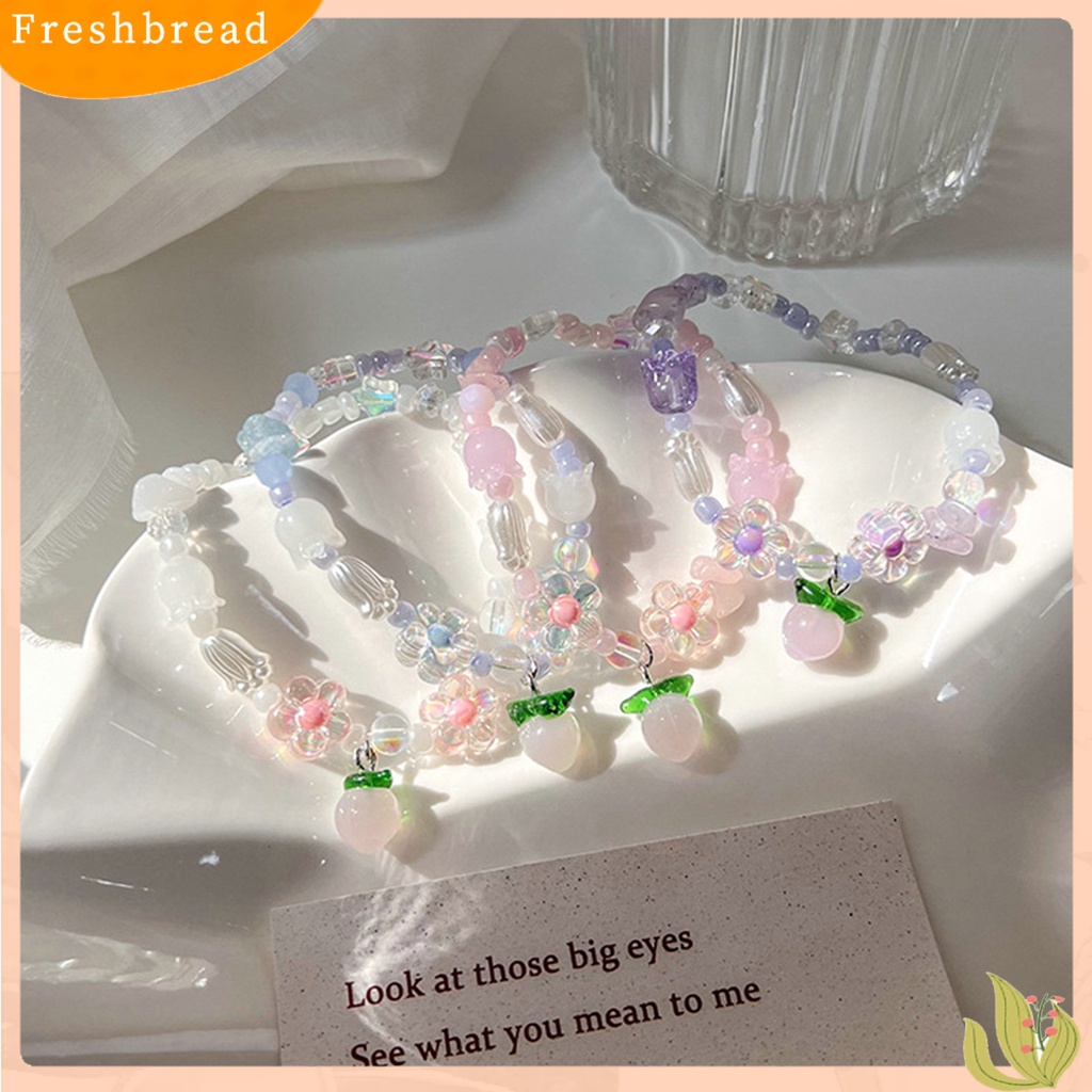 &lt; Freshbread &gt; Gelang Manik-Manik Bentuk Indah Tahan Luntur Berwarna Glasir Wanita Musim Panas Bunga Gelang Dengan Peach Charms Hadiah Ulang Tahun