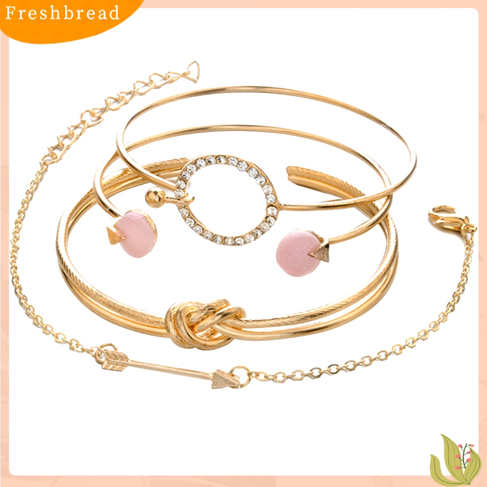 &lt; Freshbread &gt; 4Pcs/Set Wanita Simpul Panah Berlian Imitasi Bertatahkan Lingkaran Pesona Gelang Bangle Perhiasan