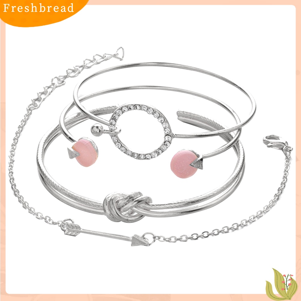 &lt; Freshbread &gt; 4Pcs/Set Wanita Simpul Panah Berlian Imitasi Bertatahkan Lingkaran Pesona Gelang Bangle Perhiasan