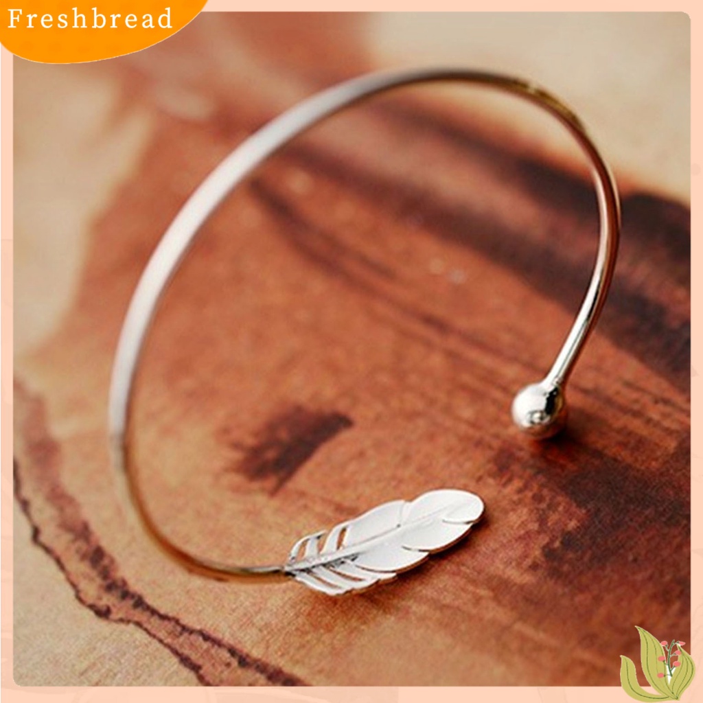 &lt; Freshbread &gt; Gelang Manset Bulat Warna Silver Copper Angel Feather Adjustable Simple Bangle Untuk Valentine Day