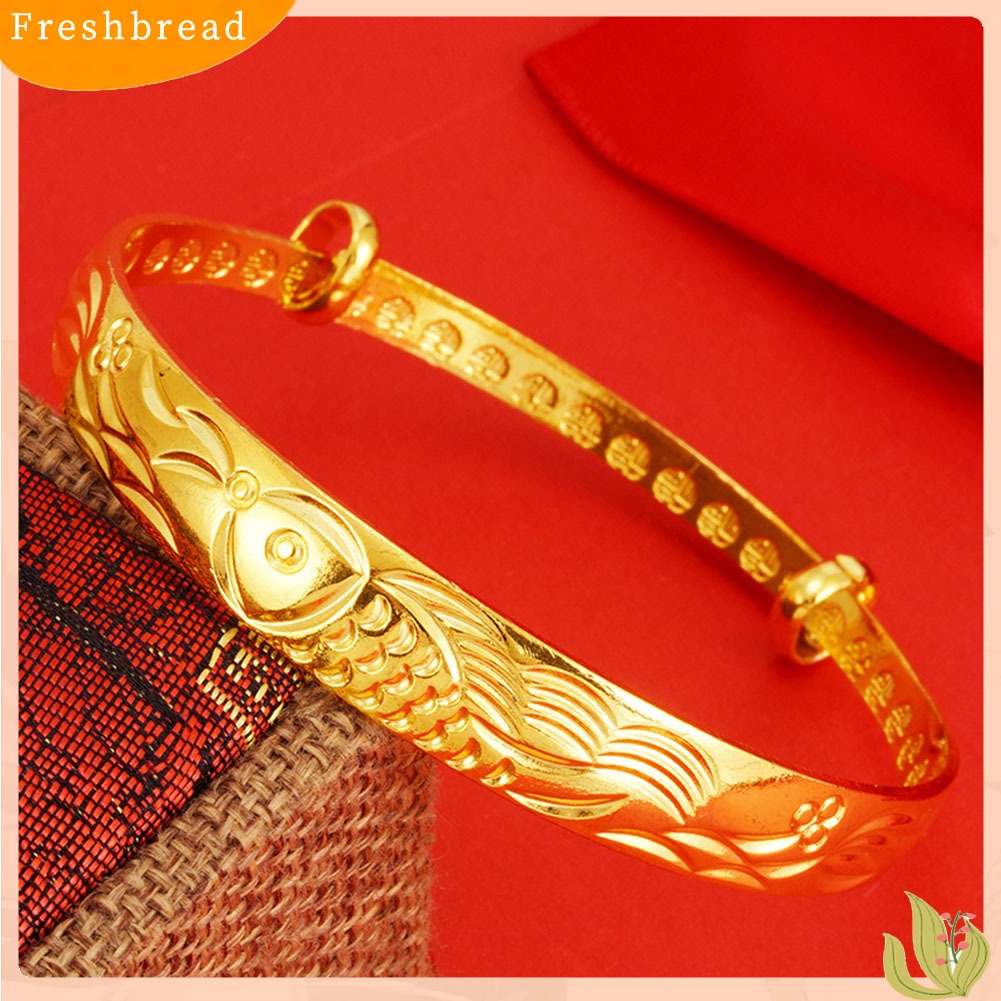 &lt; Freshbread &gt; Vintage Wanita Ikan Mas Bunga Ukir Gelang Bangle Pesta Pernikahan Perhiasan Hadiah