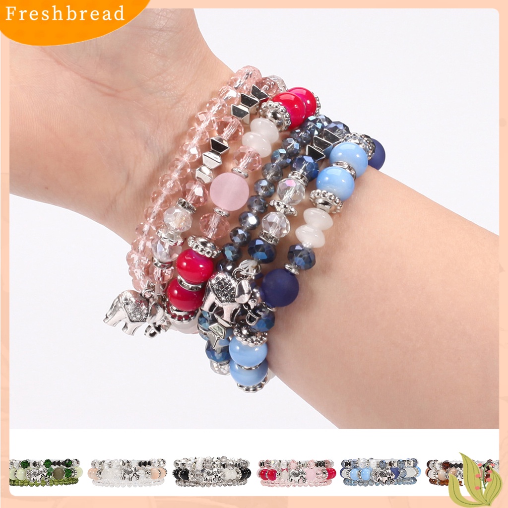 &lt; Freshbread &gt; 3Pcs/Set Gajah Menjuntai Tali Elastis Perempuan Gelang Multilayer Wanita Bohemia Manik-Manik Kristal Imitasi Gelang Perhiasan Aksesori