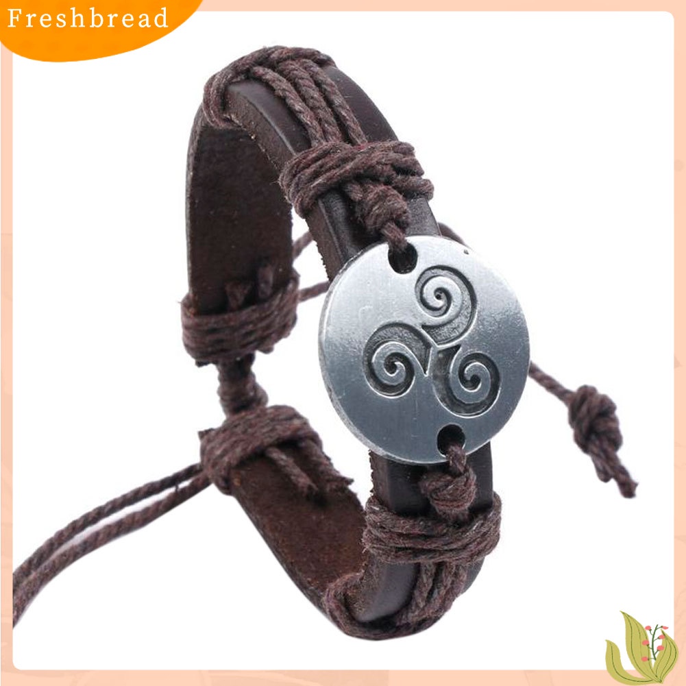 &lt; Freshbread &gt; Vintage Pria Wanita Spiral Triskele Putaran Pesona Dikepang Gelang Kulit Imitasi