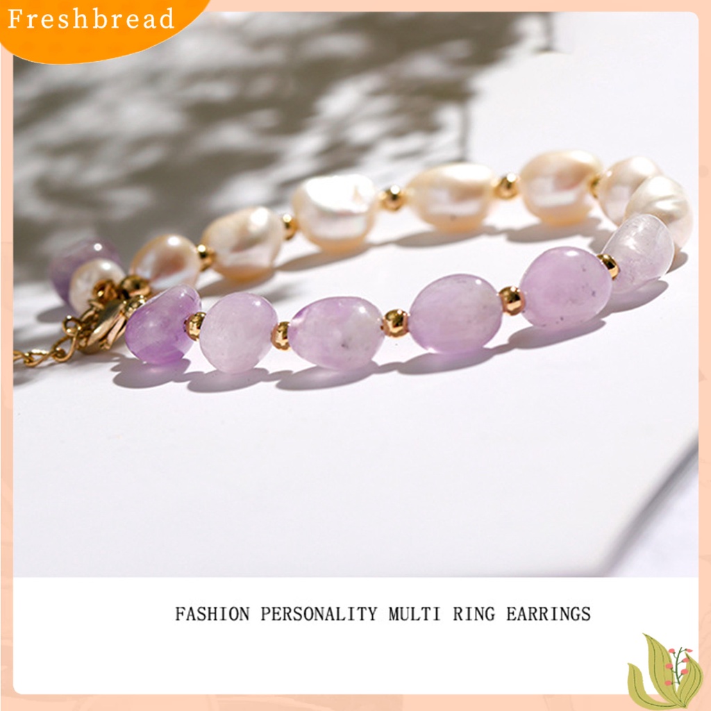 &lt; Freshbread &gt; Gelang Wanita Manik-Manik Adjustable Gaya Korea Mutiara Imitasi Amethyst Imitasi Untuk Pesta