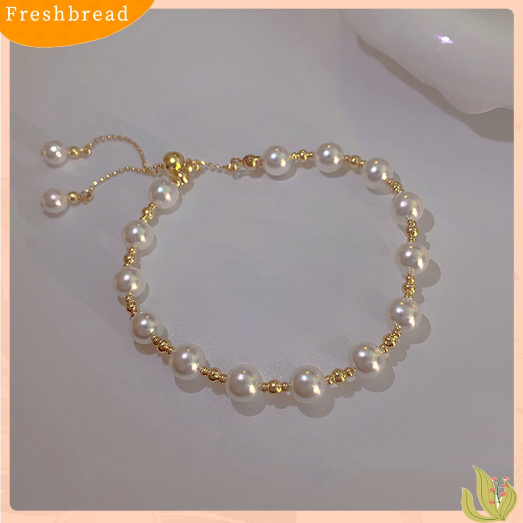 &lt; Freshbread &gt; Wanita Gelang Manik-Manik Dapat Disesuaikan Elegan Dainty Gaya Sederhana Hadiah Golden High Gloss Mutiara Imitasi Gelang Gadis Fashion Perhiasan