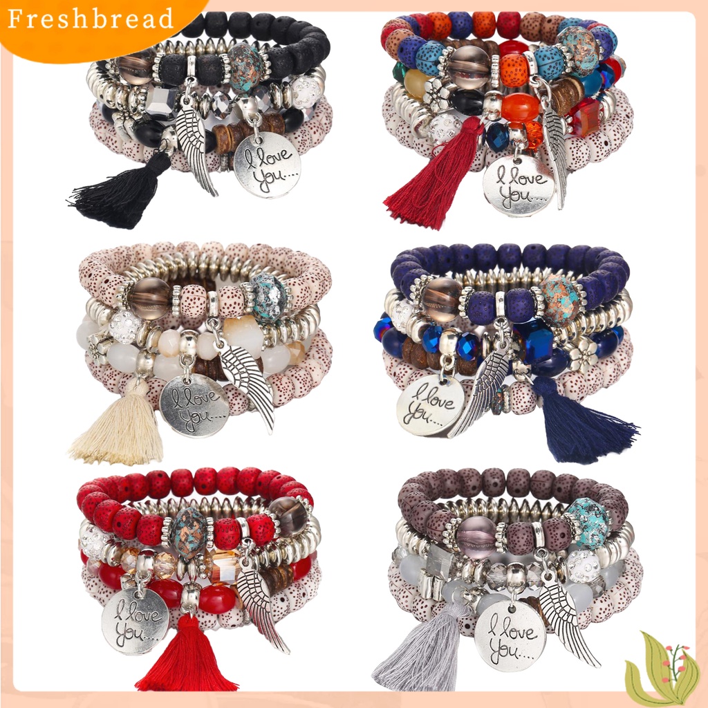 &lt; Freshbread &gt; 4Pcs/Set Gelang Manik-Manik Gaya Bohemian Dapat Ditumpuk Multi-layer Modern Nice-looking Charm Bracelet Untuk Wanita