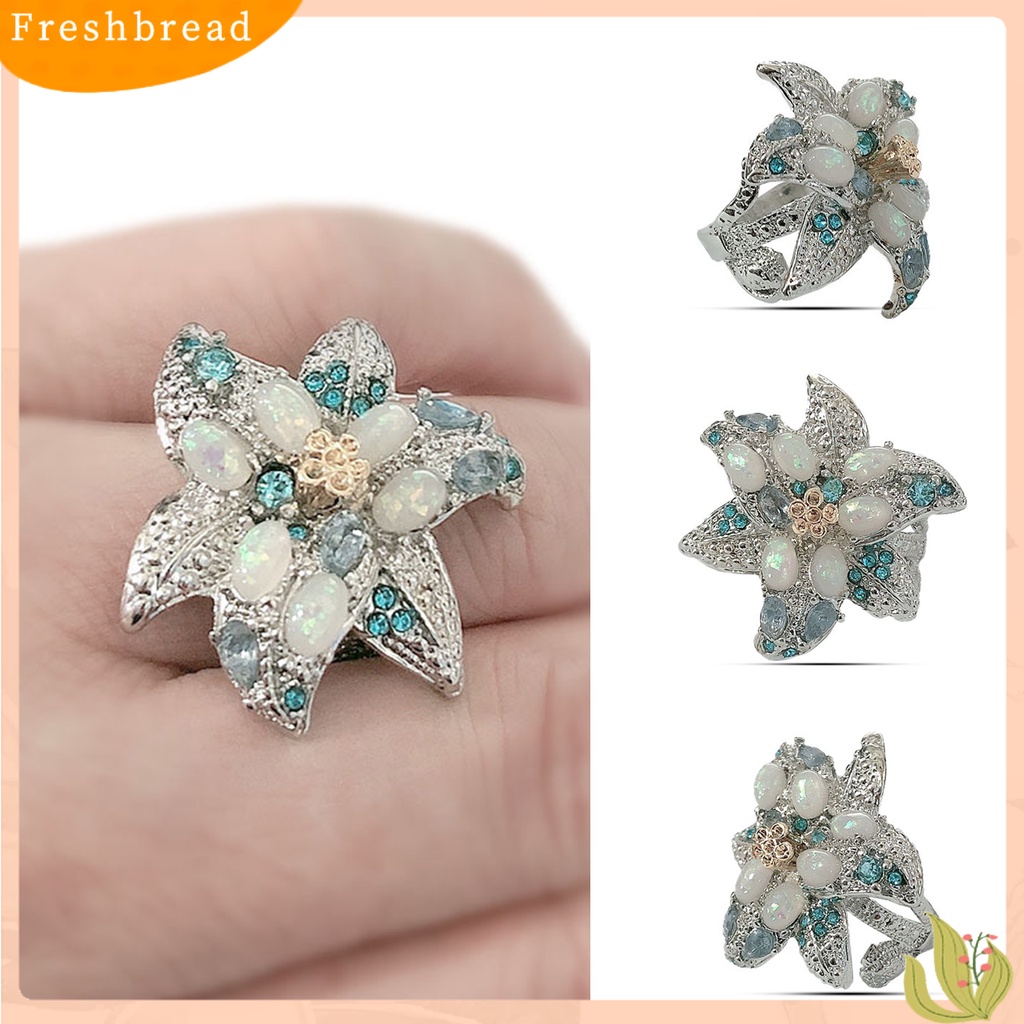 &lt; Freshbread &gt; Wanita Cincin Vintage Oval Imitasi Opal Geometris Bersinar Anti Luntur Dekorasi Hadiah Anniversary Wanita Dua Warna Bunga Pesta Cincin Perhiasan Untuk Pacar