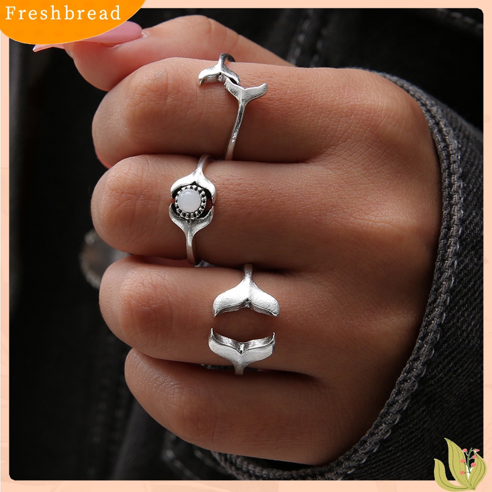 &lt; Freshbread &gt; 3Pcs/Set Wanita Fashion Ikan Paus Ekor Imitasi Batu Permata Midi Buku Jari Cincin Perhiasan