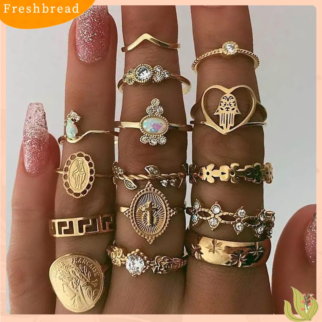 &lt; Freshbread &gt; 15 Pcs Twist Stackable Knuckle Rings Alloy Diukir Berongga Jantung Jari Rings Perhiasan Aksesori