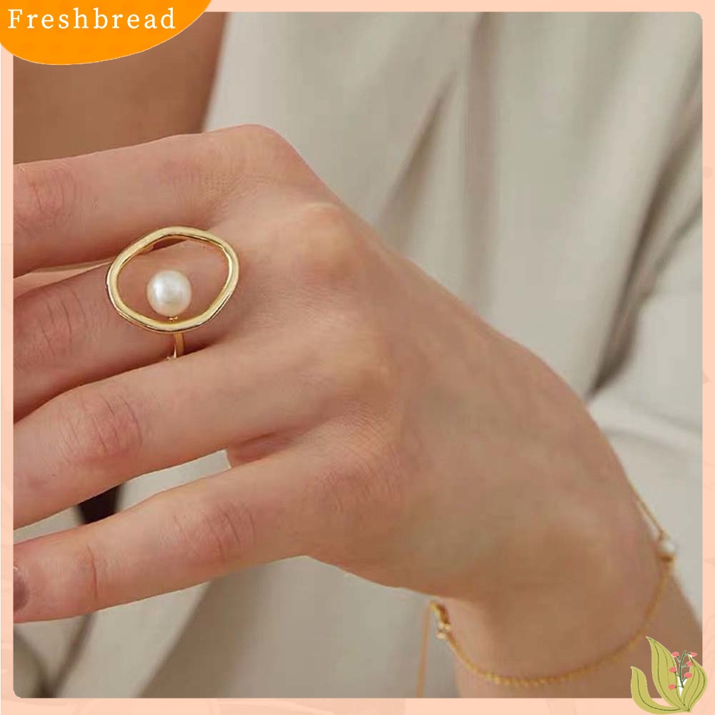 &lt; Freshbread &gt; Fashion Wanita Mutiara Imitasi Bulat Berongga Geometris Jari Cincin Pesta Perhiasan Hadiah