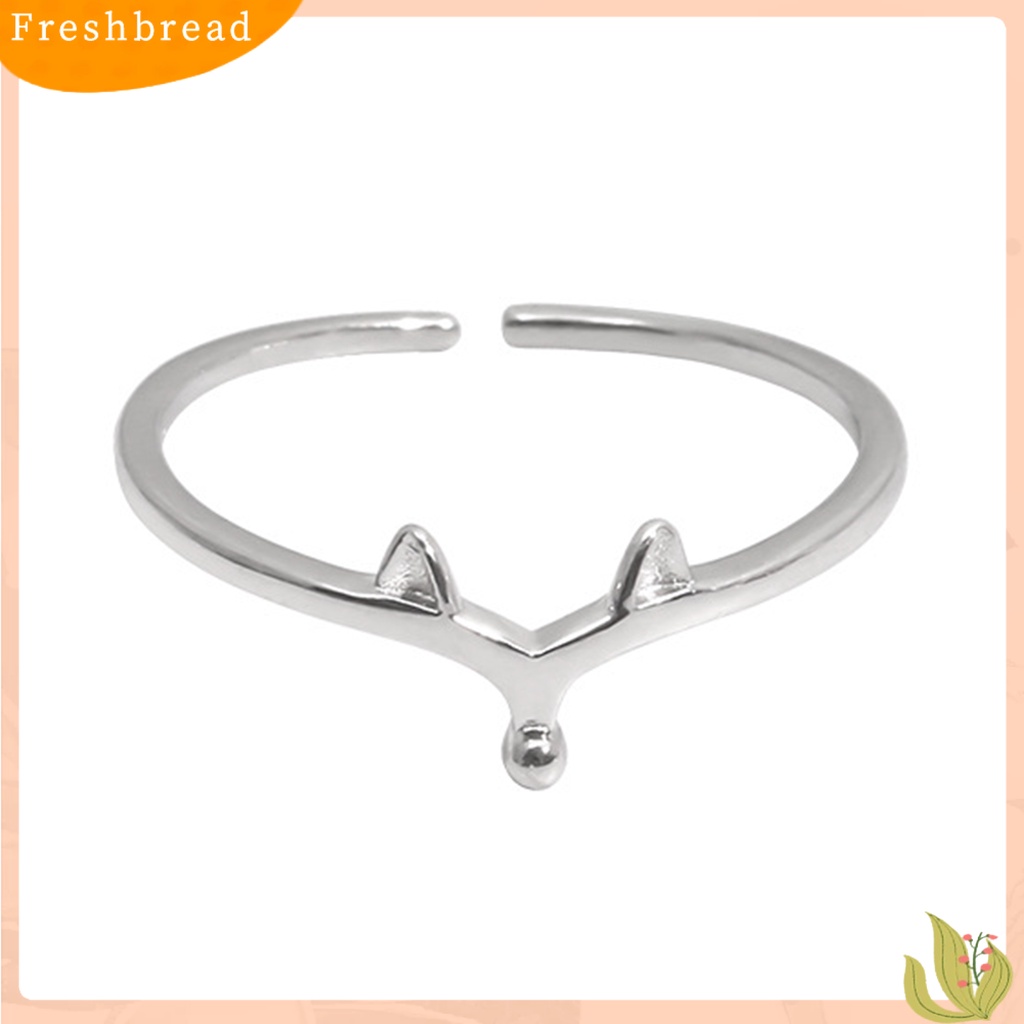 &lt; Freshbread &gt; Cincin Terbuka Geometris Electroplating Emas Putih Plating Hypoallergenic Desain Rubah Kecil Berdandan Perhiasan Wanita Cincin Jari Hewan Lucu Untuk Pesta