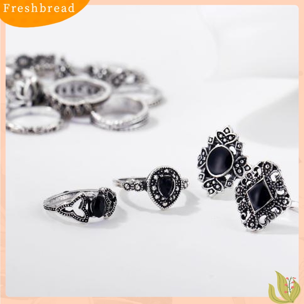 &lt; Freshbread &gt; 15Pcs/Set Wanita Berongga Lotus Bunga Matahari Geometris Faux Permata Susun Jari Cincin