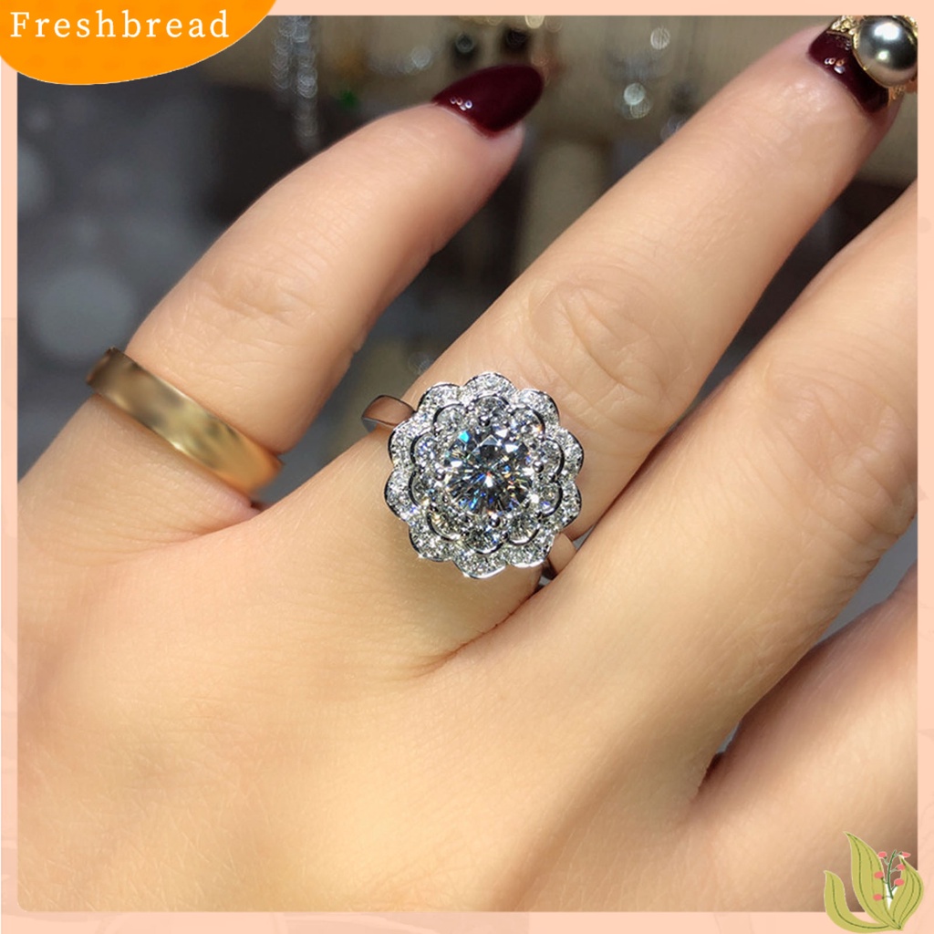 &lt; Freshbread &gt; Cincin Wanita Bersinar Hias Manis Cubic Zirconia Finger Ring Untuk Pesta