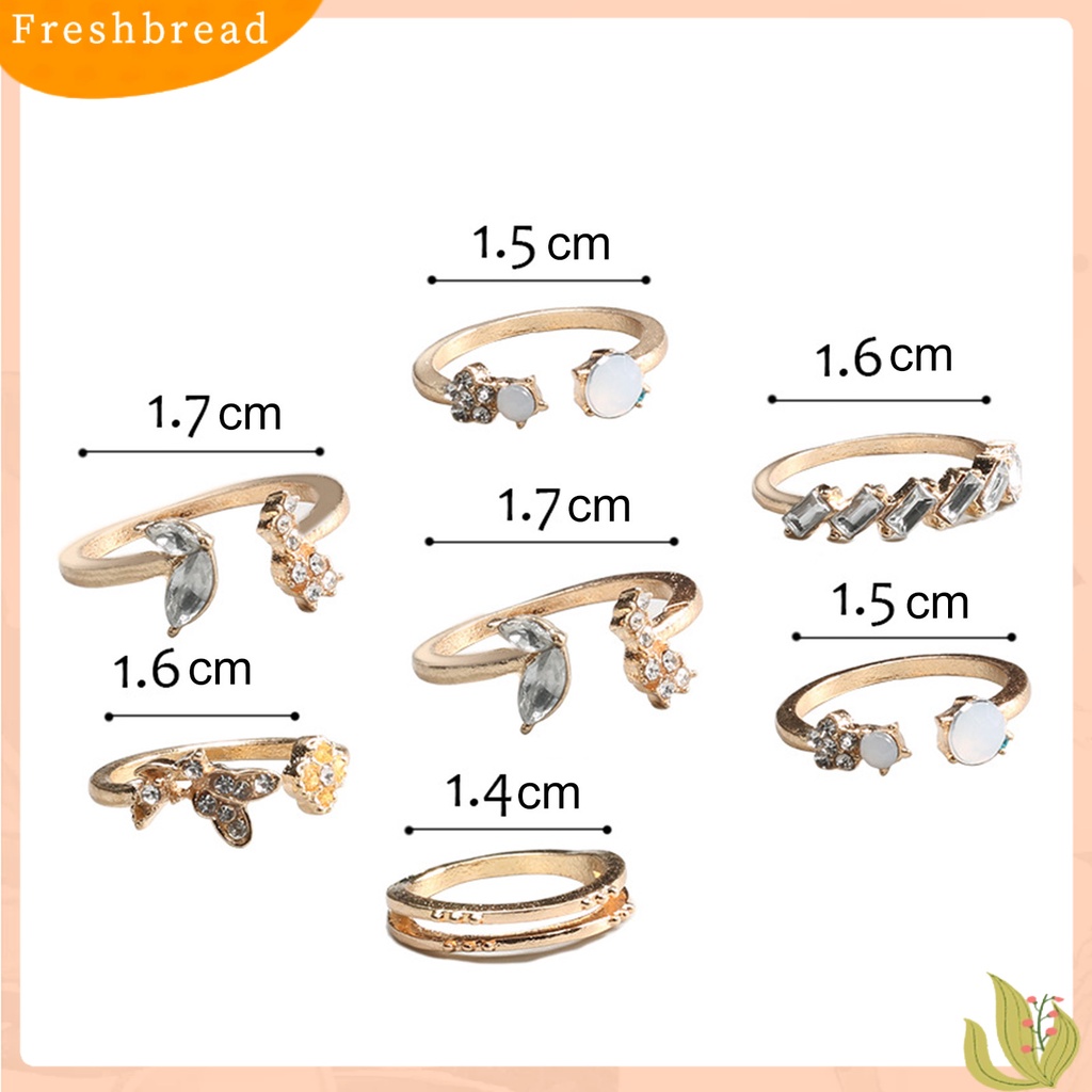 &lt; Freshbread &gt; 7Pcs Cincin Pembukaan Elegan Berlian Imitasi Mengkilap Tahan Aus Cincin Jari Temperamen Wanita Untuk Dekorasi