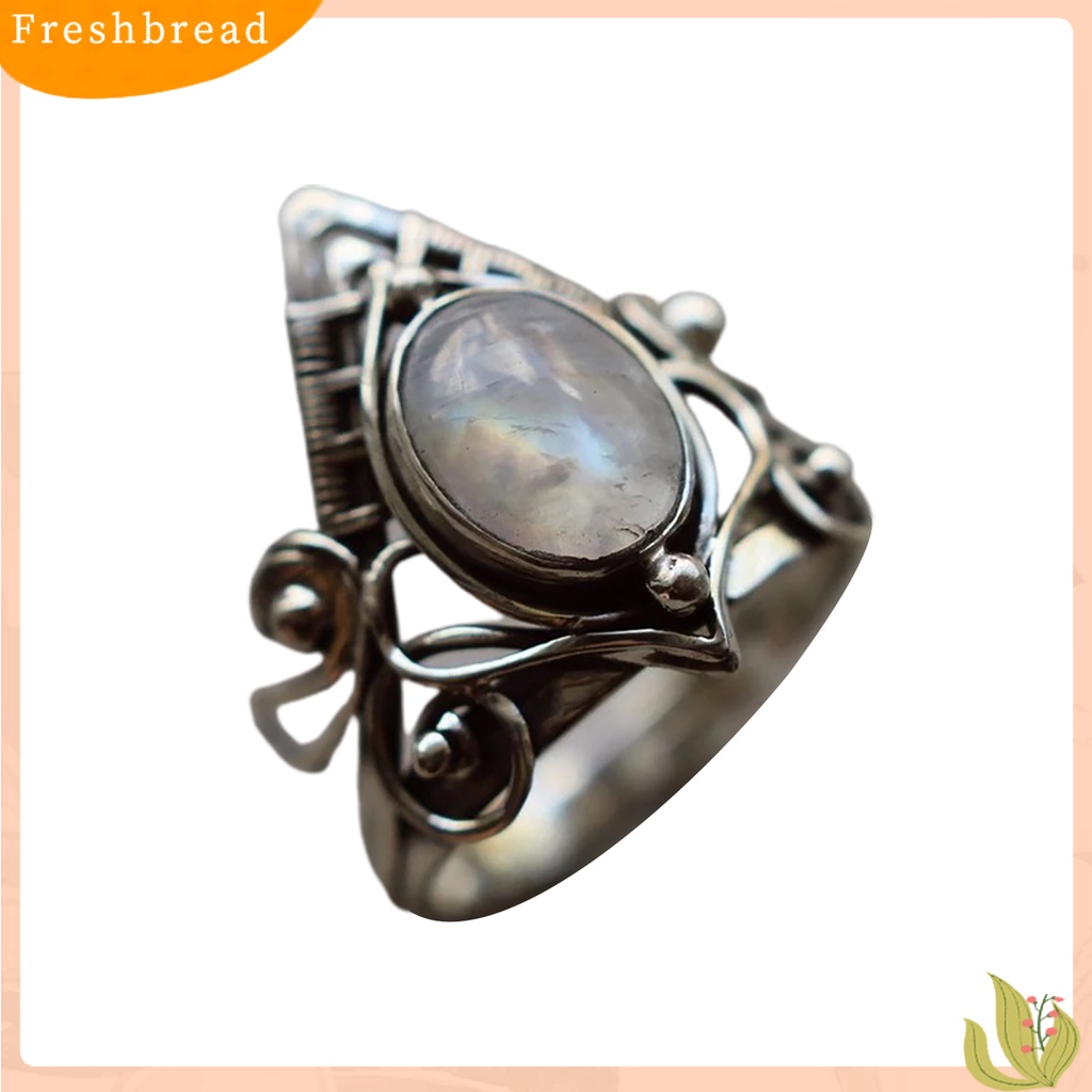 &lt; Freshbread &gt; Punk Berongga Warna Perak Wanita Cincin Bertatahkan Moonstone Fashion Cincin Perhiasan Aksesori