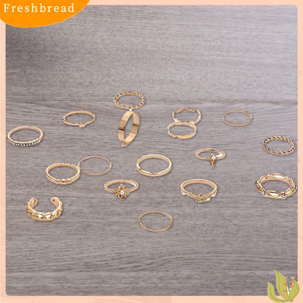 &lt; Freshbread &gt; 17 Pcs Berlian Imitasi Mutiara Imitasi Dekorasi Knuckle Rings Wanita Vintage Bersinar Jari Cincin Aksesoris Perhiasan