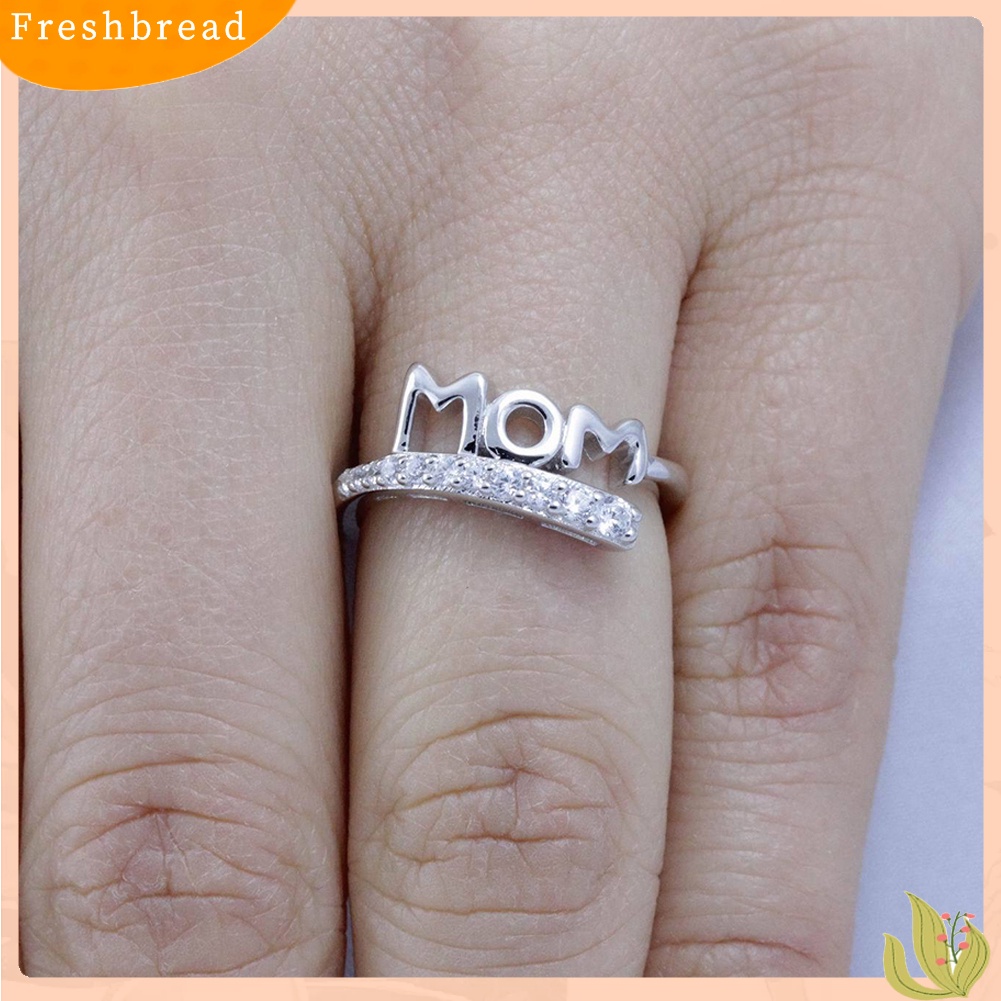 &lt; Freshbread &gt; Fashion Zirkon Bertatahkan Berongga Ibu Surat Jari Band Cincin Hadiah Hari Ibu